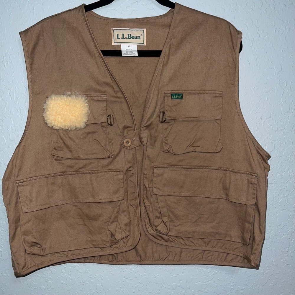 Vintage L.L. Bean Fishing Vest Mens XL Khaki Canvas Multi-Pocket Utility Brown